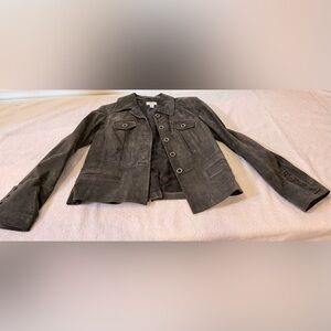 LOFT Green Suede Button-Up Jacket